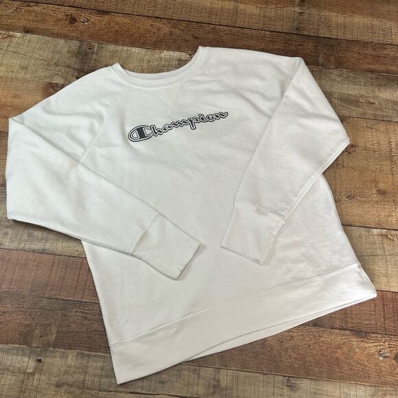 Champion | Unisex White Gray Stitched Logo Boxy Athletic Sweatshirt Sz L - Picture 1 of 4